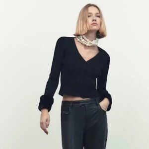 ZARA FAUX FUR CUFF KNIT CARDIGAN Worn 2x Small
